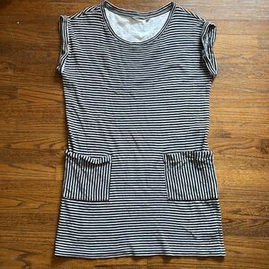Athleta Black and Gray Striped Short Sleeve T-shirt Dress